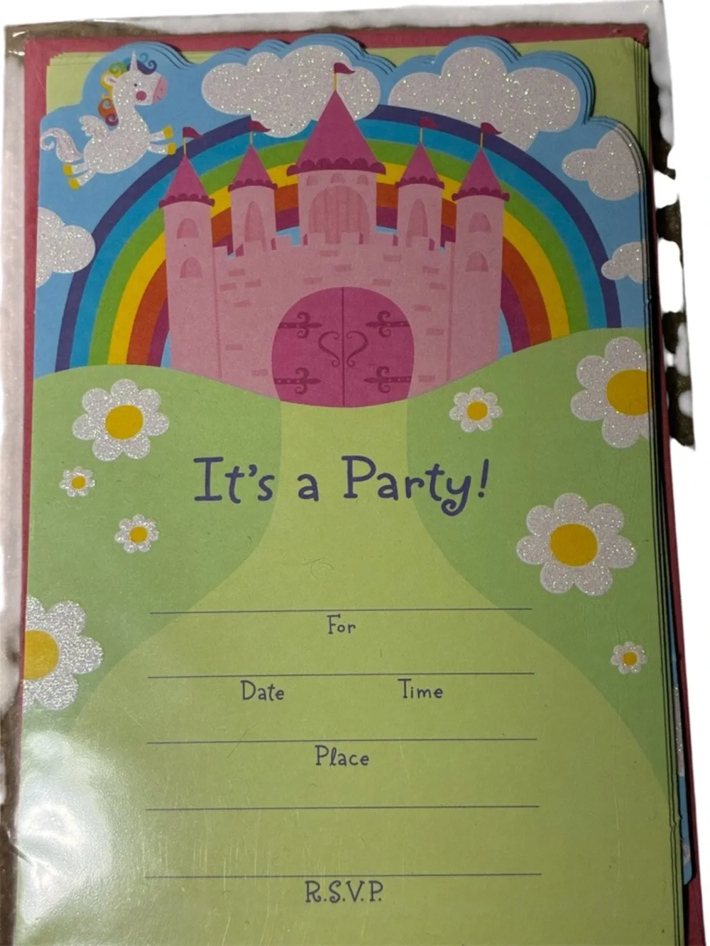 3 Packs Kids Party Invitations w/ Envelopes (30 Total) Rainbow Castle Theme